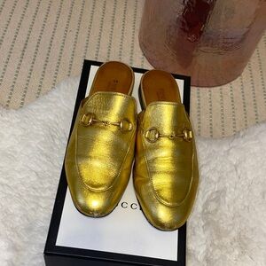 Gucci Gold Leather Women's Mules with Horsebit